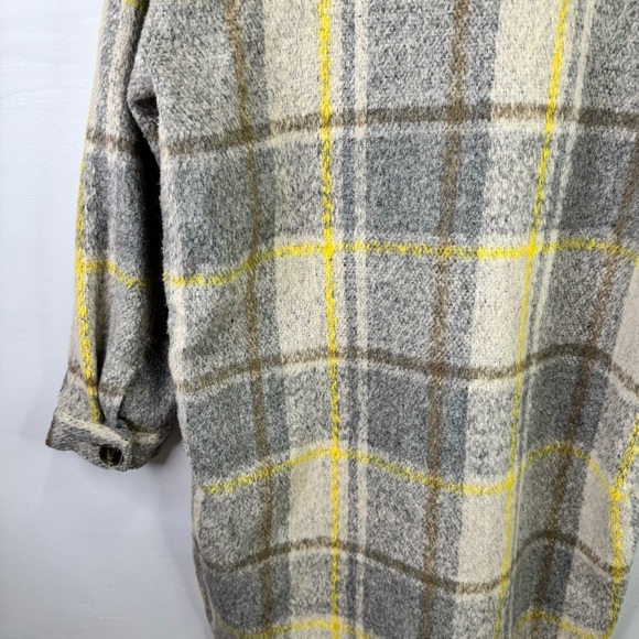 Only Wool-Blend Grey Yellow Plaid Long Shacket Size Medium - Picture 9 of 16